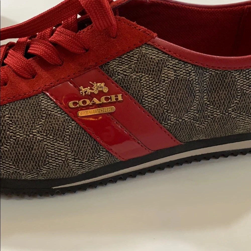Coach Red and Brown Women's Sneakers - Picture 3 of 5